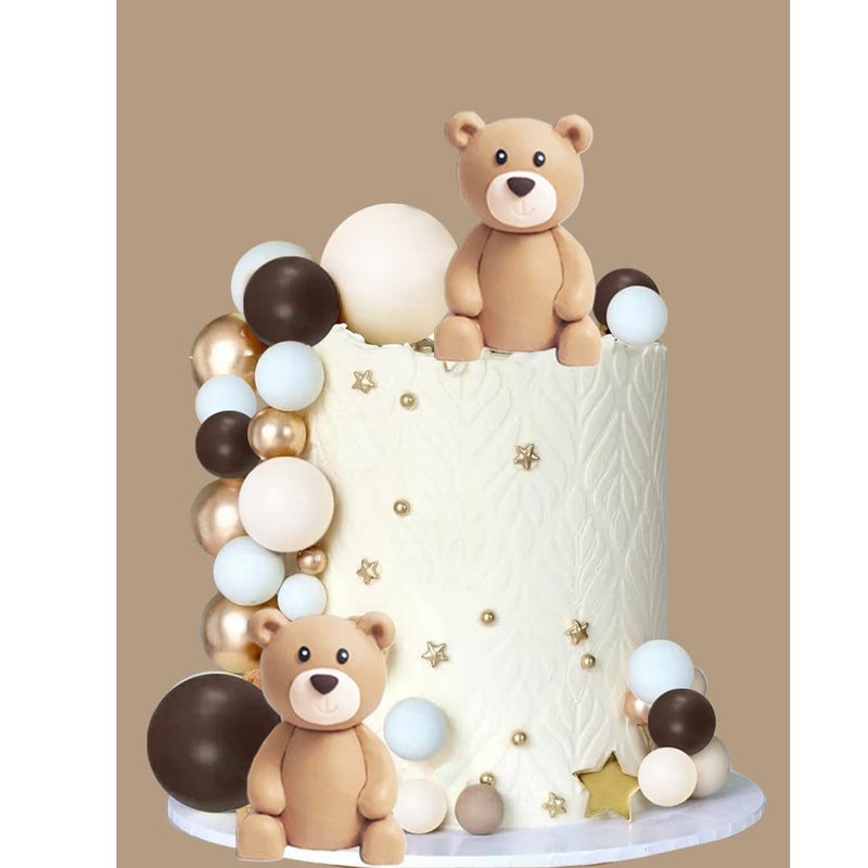 GmakCeder Baby Bear Cake Topper Blue Ball Cake Decor (brown ball 2bears set) - Image 1